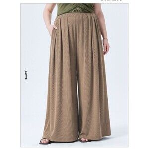 NWT Elastic Waist Pocket Wide Leg Pants Beige Women's Plus Size 0X